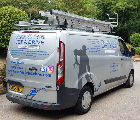 Sam & Son Jet A Drive service van equipped for jet washing, gutter cleaning and roof cleaning across Sussex