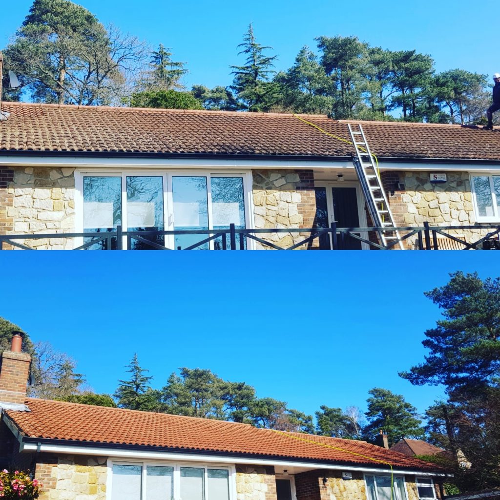 Roof cleaning and treated with an antifungal mosque wash in Haywards Heath Victoria Road