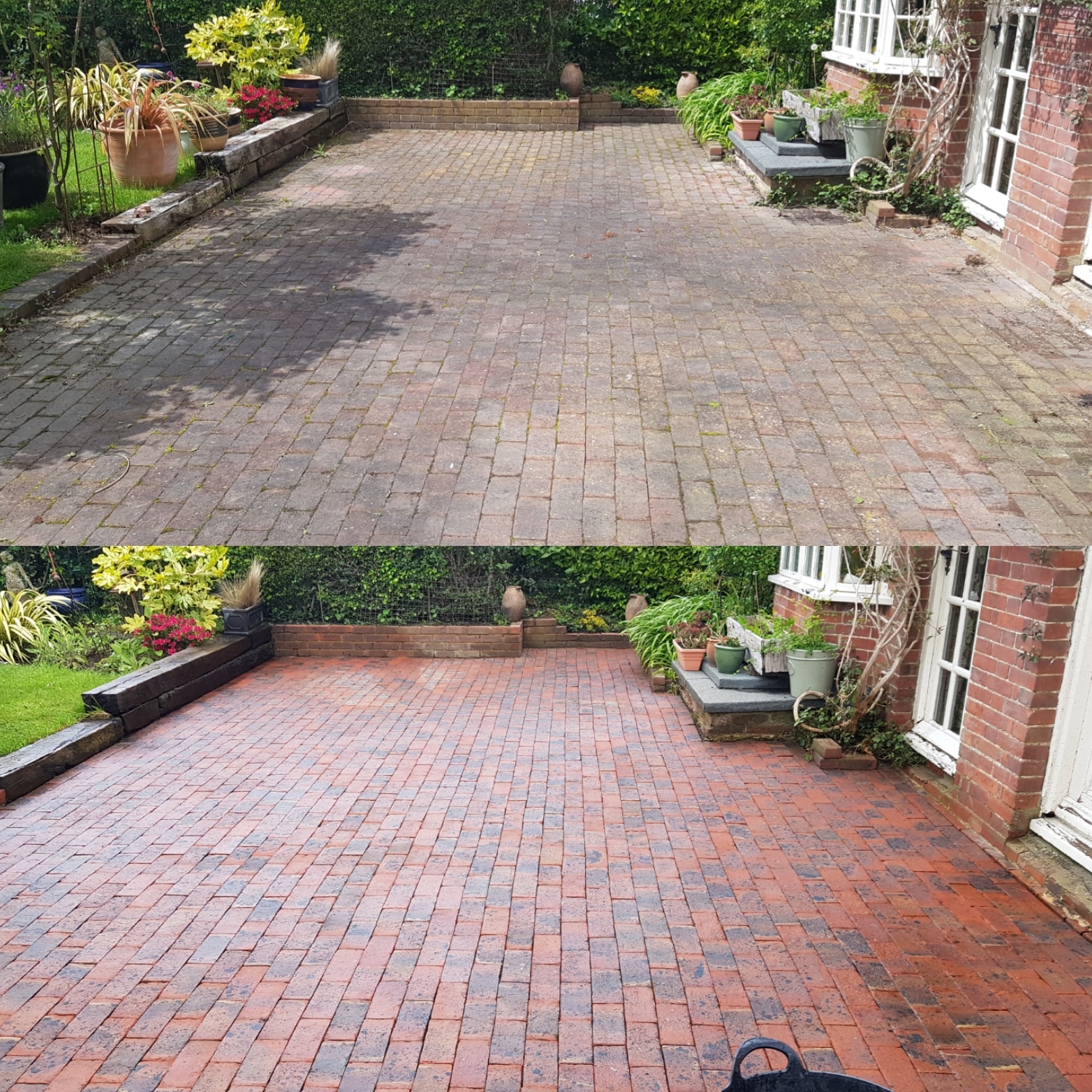 Block paving patio cleaned and treated in Chailey Sam and Son Jet a Drive