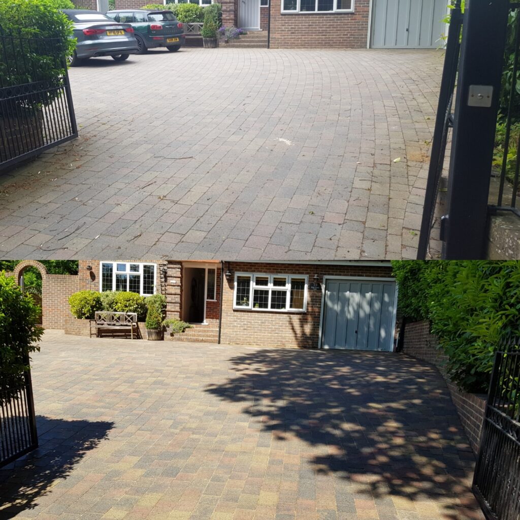 Driveway cleaned and treatment applied